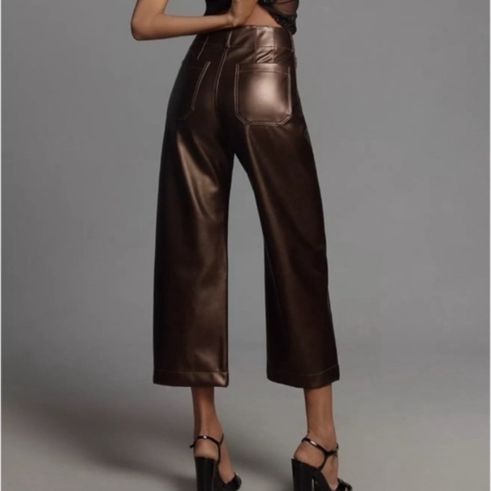 Maeve from Anthropologie faux leather Colette cropped wide leg pants, size 31 - Picture 2 of 7